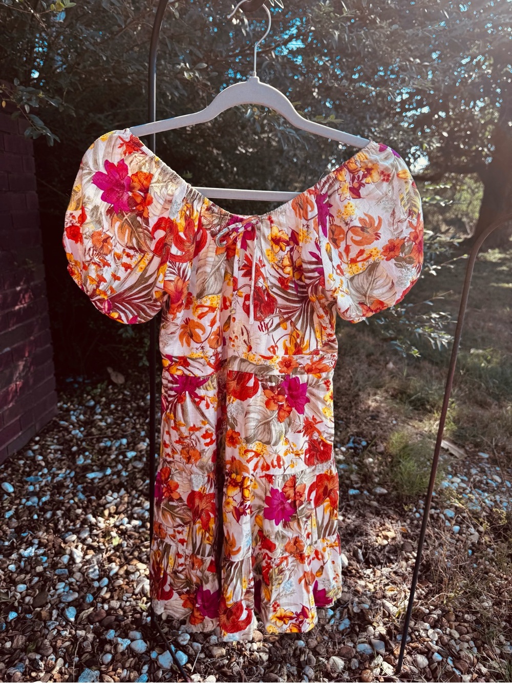 Chelsea & Violet Girls L Floral Rayon Linen Tiered Puff Sleeve Dress